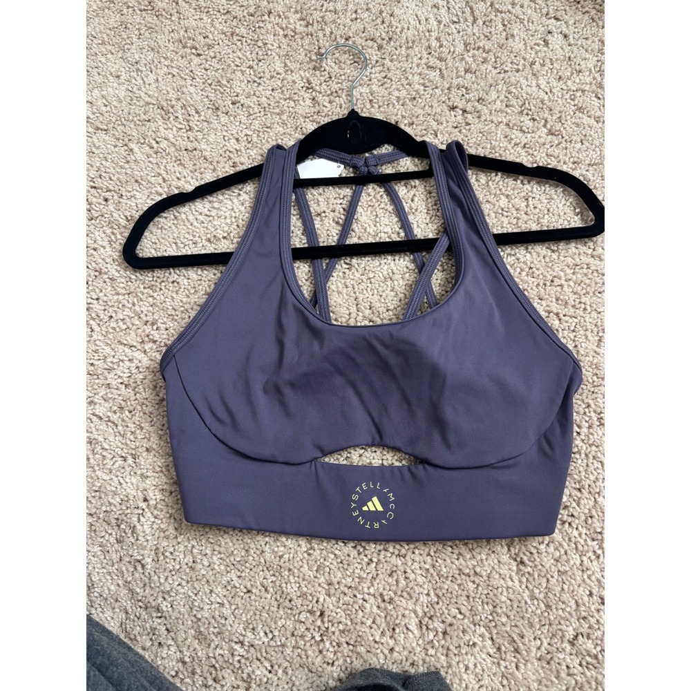 Adidas Stella McCartney Bra Purple Strappy Cutout Sports Bra IW6374 Small